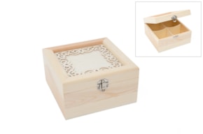 CAIXA CHA 4DIV. RENDILHADA 16.5X16.5X9CM  C/VIDRO