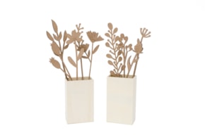 SET 2 VASOS 12.5X7.5X20.5CM C/ 9 FLORES 43X0.5CM MDF