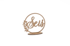 PLACA NÚMERO SEIS 11.8X11.4X0.3CM MDF COM BASE