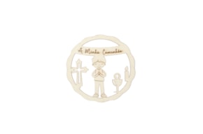 SET 6  PLACAS A MINHA COMUNHÃO MENINO D.8X0.3CM CHOUPO