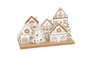 SET 7 CASAS E ÁRVORES C/BASE 35X15X13.5-21X0.3CM MDF BRANCO