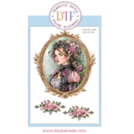 TRANSFER DTF-009G 20X28.5CM MOLDURA DAMA E FLORES