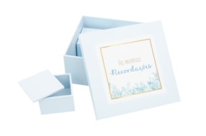 CAIXA RECORDAÇÕES LACADA AZUL 18X18X8.5CM C/4 CX 7X7X4.5CM