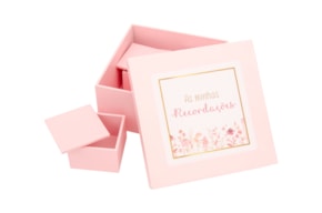 CAIXA RECORDAÇÕES LACADA ROSA 18X18X8.5CM C/4 CX 7X7X4.5CM