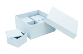 CAJA DE RECUERDOS 17X17X8.5X0,8CM C/4 CJ 7X7X4.5CM AZUL
