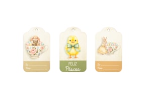 SET 6 ETIQUETAS PÁSCOA 4X6.7X0.3CM MDF BRANCO