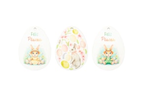 SET 6 ETIQUETAS OVO PÁSCOA 5.2X7X0.3CM MDF BRANCO